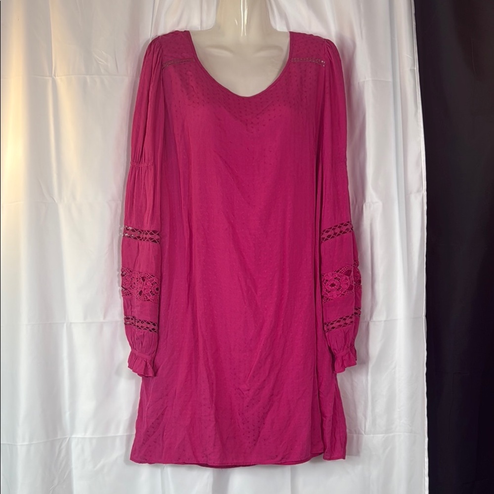 Hinge Pink Bishop Sleeve V-Neck Dress